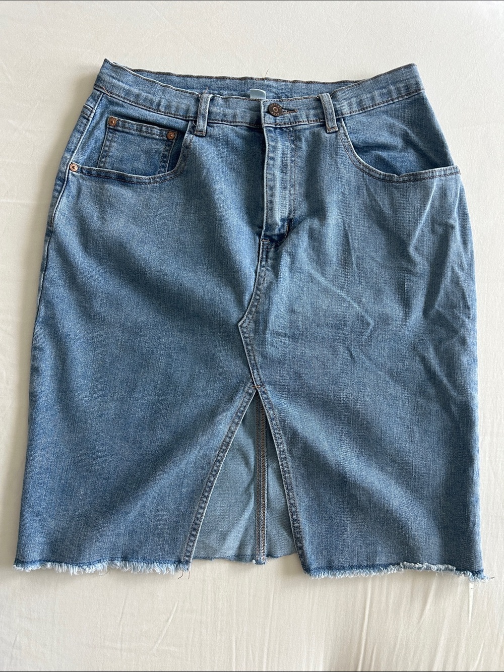 Blue Denim Midi Skirt with Front Slit